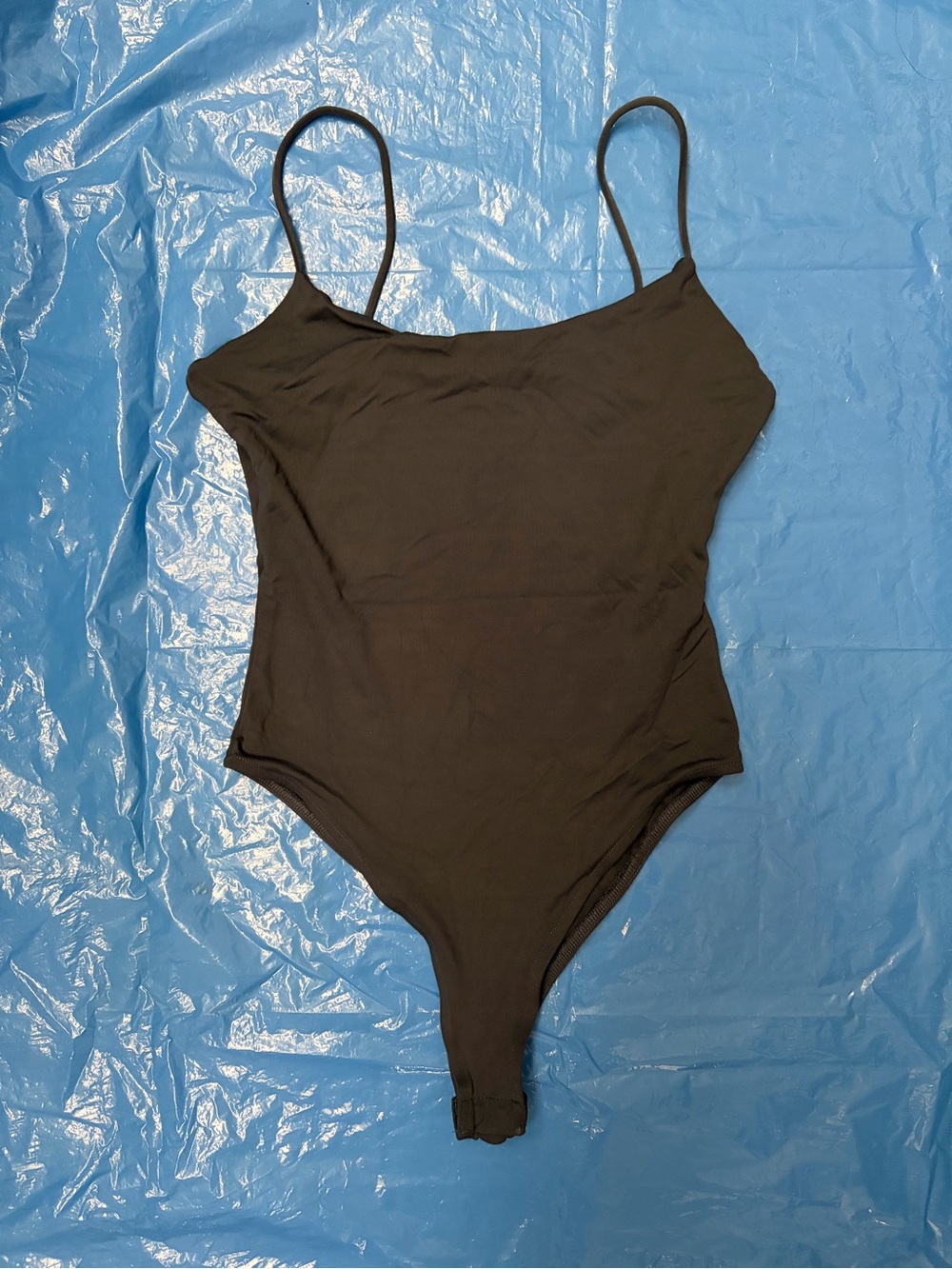 Zara Charcoal Blue-Gray Spaghetti-Strap Bodysuit with Snap Crotch